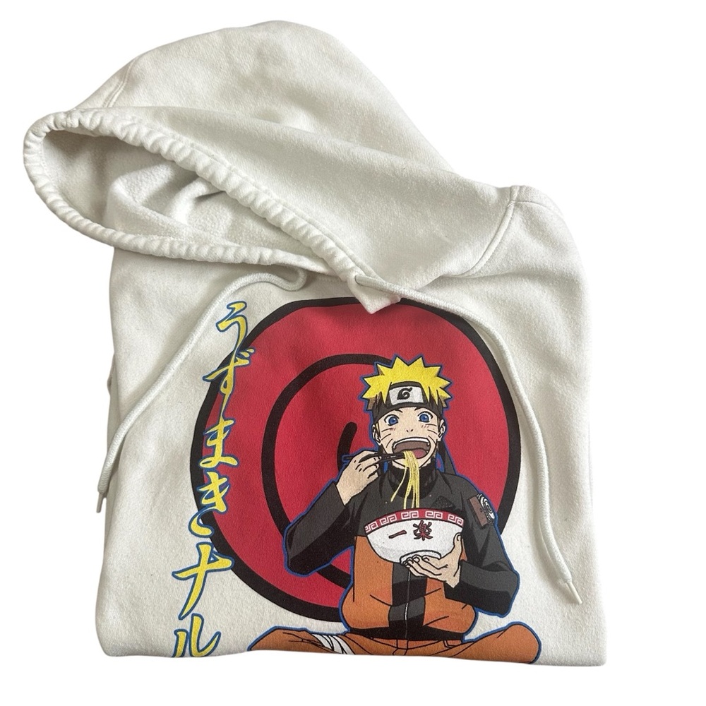 Naruto Shippuden Hoodie Anime Ramen Graphic. Cream, Unisex Size S